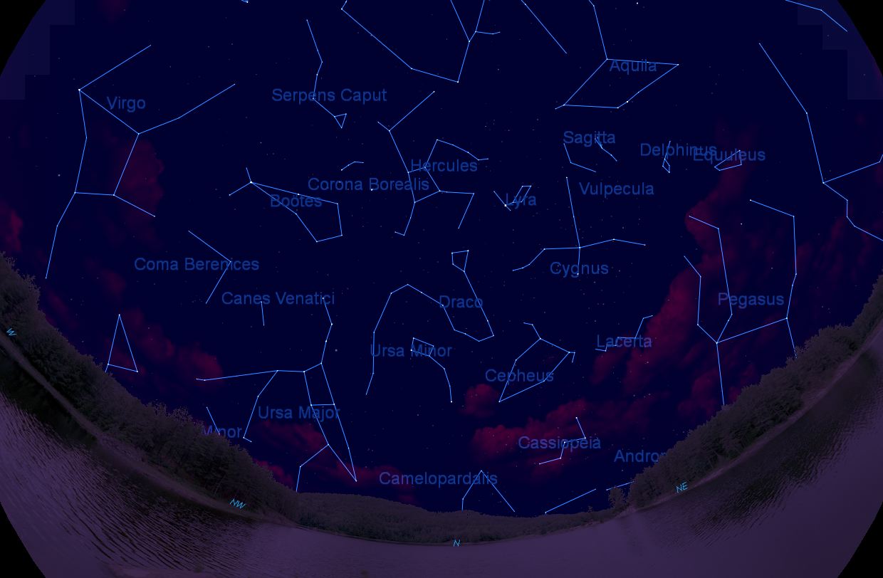 Constelaciones de Agosto viendo al norte como a las 8:30 pm local